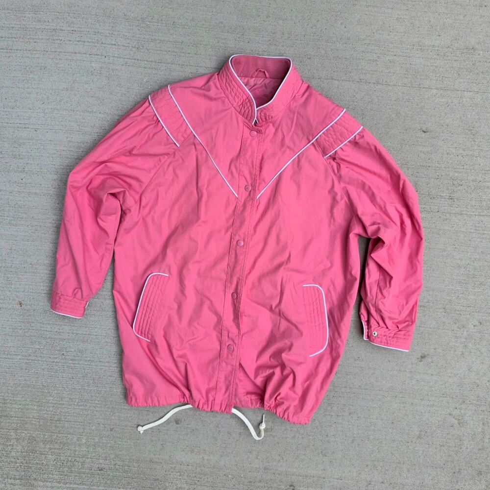 Vintage Pink Windbreaker Jacket Retro Sporty Preppy Lightweight Coat Size 22W